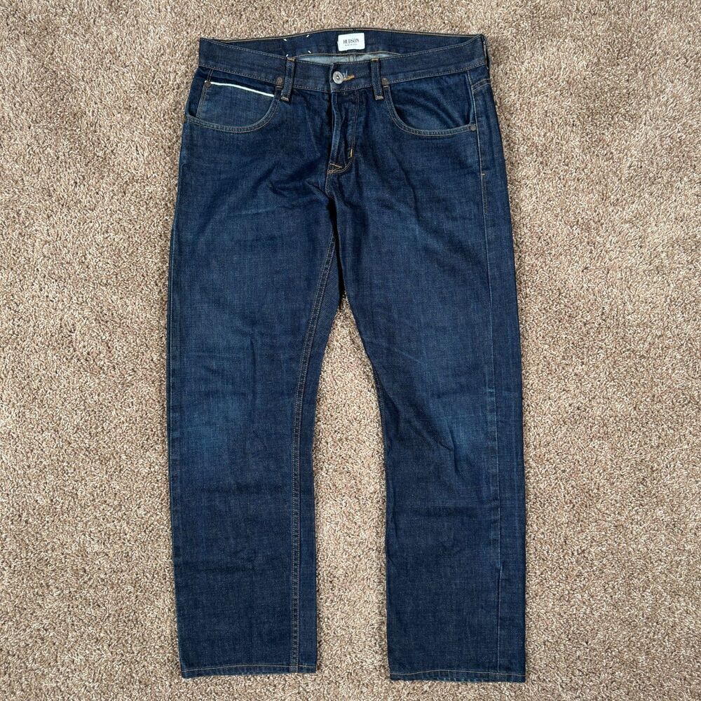 Hudson Jeans Mens 34x29 Blue Byron Selvage Straight Button Fly